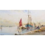 William Stewart (1823-1906) British. 'Drying Sails, Low Tide', Watercolour, Signed, 6.75" x 11.75".