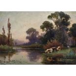 Henry Maurice Page (act.1878-1890) British. A River Landscape with Ducks, and Figures Fishing, Oil