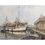 Henri Miloch (1898-1979) Italian/French. "Concarneau 1955", a Harbour Scene with Figures and