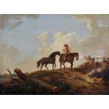 Attributed to Richard Corbould (1757-1831) British. A Landscape, with a Boy and Two Horses, Oil on