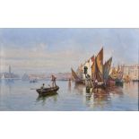 M... Martino (19th - 20th Century) Italian. A Venetian Lagoon Scene, with Figures in a Boat, Oil