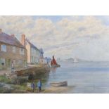 Late 19th Century English School. 'Langston Harbour, Hampshire', with Figures in the foreground, Oil
