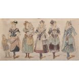 19th Century English School. Costume Designs, Watercolour, Indistinctly Signed, and Inscribed on the