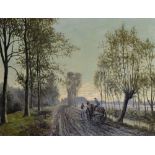 Jan Visser (1879-1961) Dutch. A River Landscape, with Figures by a Cart, Oil on Canvas, Signed,