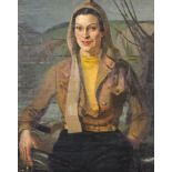 John Thomas Young Gilroy (1898-1985) British. Portrait of a Lady, wearing a Flying Jacket and Hat,
