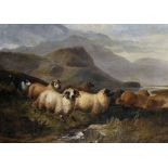 Attributed to Robert Watson (1865-1916) British. A Mountainous River Landscape, with Sheep being