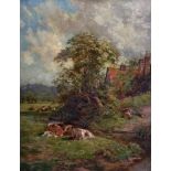 Charles James Adams (1859-1931) British. A River Landscape, with Cattle, Oil on Canvas, Signed,