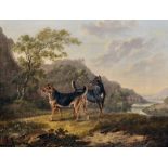 Charles Towne (1763-1840) British. "Brace of Welsh Terriers", in a River Landscape, Oil on Canvas,