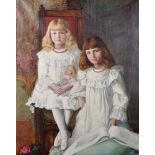 Vincent Hills (19th - 20th Century) British. A Study of Two Girls, Dressed in White, Oil on