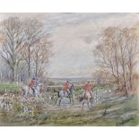 Ernest William Aldworth (1889-1977) British. A Hunting Scene, Mixed Media, Signed in Pencil,