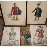 [THEATRE] 5 early 19th c. theatrical / costume prints (of which 2 framed, and with additional tinsel