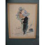 [HENRY IRVING] a pencil, ink & watercolour caricature of Irving, signed with initials 'G. H.', 9 x