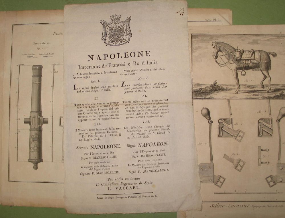 NAPLEONIC broadside, printed, Italian / French text, relating to the prohibition of trade between