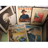 [WWII] q. of WWII era posters / supplements, framed photo of CHURCHILL & facsimile letter to