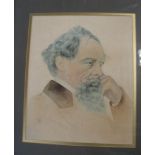 [DICKENSIANA] a good pencil & watercolour bust portrait of CHARLES DICKENS, very faint signature (of