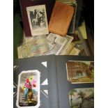 POSTCARDS, quantity incl. Edith Cavell photo on satin with explanatory envelope & cig. cards etc. (