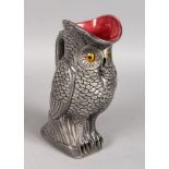 A GREY MAJOLICA OWL JUG. 10ins high.