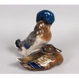 A ROSENTHAL COLOURED PORCELAIN GROUP OF TWO DUCKS. Impressed ZUGEL. 7.5ins high.