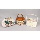 THREE NOVELTY HANDBAGS, comprising a basket work handbag applied with bead flowers and plants,