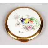 A LIMOGES COMPACT, painted bird.