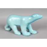 A BLUE ART DECO DESIGN POLAR BEAR. 14ins long.