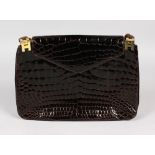 A G. PARAPINI CROCODILE EFFECT LEATHER HANDBAG, gold tone hardware, interior lined with brown