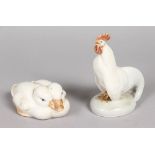 A SMALL COPENHAGEN PORCELAIN COCKEREL, No. 1126, 4ins high, and A PAIR OF DUCKS, No. 576, 4ins