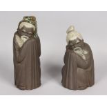 TWO LLADRO TERRACOTTA CHINESE FIGURES. 8.5ins and 6ins high.