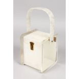 A LUCITE BOX HANDBAG, 1950'S, of square form, clear sides and faux mother-of-pearl lid and front,