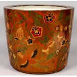 A LARGE CHINESE GOLD GROUND PORCELAIN JARDINIERE, decorated with exotic birds, flowers and