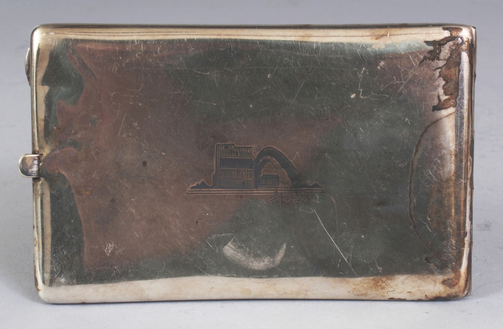 AN ISLAMIC SILVER-METAL CIGARETTE CASE, weighing approx. 162gm, inscribed 'P.J.P., decorated in - Image 5 of 6