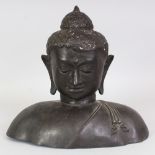 A THAI BRONZE BUST OF BUDDHA, 11.5in wide at widest point & 10.5in high.