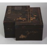 A JAPANESE MEIJI PERIOD LACQUER BOX & COVER, of interlocking double rectangular form, the cover with