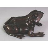 A JAPANESE BRONZE MODEL OF A FROG, naturalistically cast, 8in long & 3.75in high.