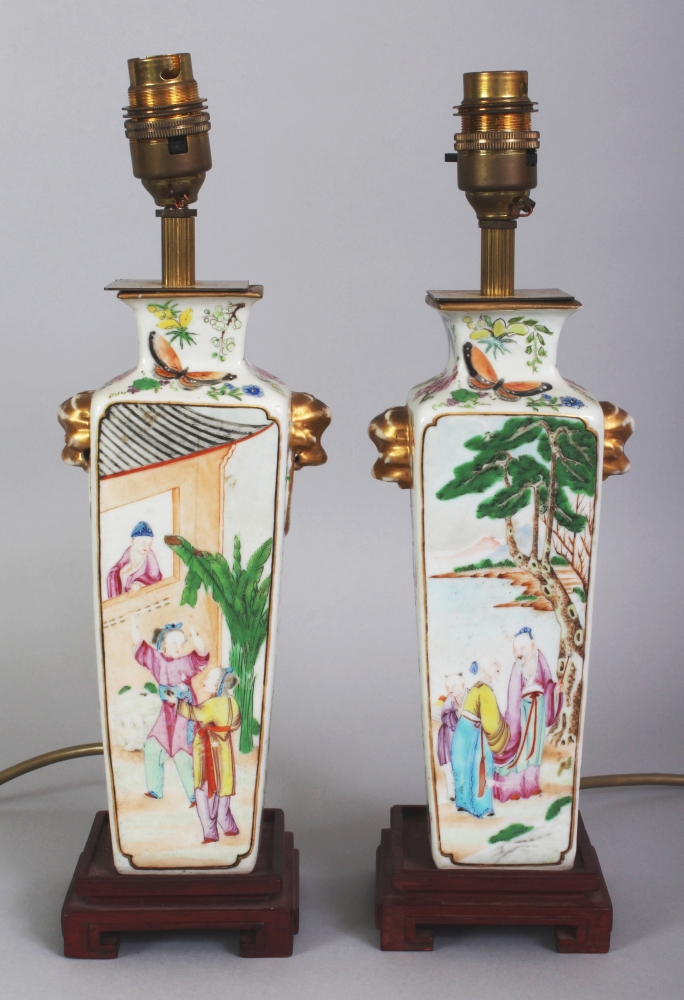 A PAIR OF GOOD QUALITY EARLY/MID 19TH CENTURY CHINESE CANTON MANDARIN PORCELAIN VASES, mounted and