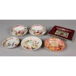 AN 18TH CENTURY CHINESE FAMILLE ROSE MANDARIN PORCELAIN SAUCER, 4.75in diameter; together with a