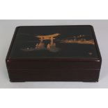 A GOOD QUALITY EARLY 20TH CENTURY JAPANESE KOMAI STYLE RECTANGULAR WOOD BOX, the cover inset with