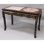 A GOOD LARGE 19TH/20TH CENTURY CHINESE MARBLE TOP RECTANGULAR TABLE, the top surface inset with a