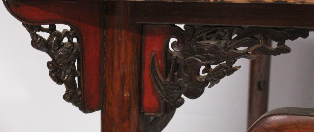 A 19TH CENTURY CHINESE SOFTWOOD SQUARE TABLE, with slightly flaring legs, the frieze centred on each - Image 5 of 6