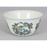 A CHINESE MING STYLE DOUCAI PORCELAIN TEABOWL, the sides with repeated arrangements of fruit, the