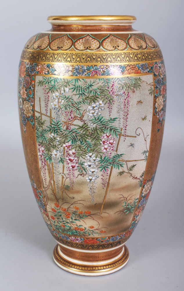 A LARGE GOOD QUALITY JAPANESE MEIJI PERIOD SATSUMA EARTHENWARE VASE, painted with figural panels and - Image 2 of 9