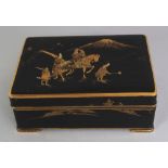 A GOOD QUALITY EARLY 20TH CENTURY JAPANESE KOMAI STYLE RECTANGULAR BOX, with hinged cover and