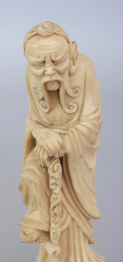 A CHINESE IVORY-STYLE FIGURE OF THE IMMORTAL LI TIEGUAI, leaning forward on his crutch, 5.25in - Image 5 of 7