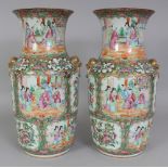 A GOOD LARGE PAIR OF 19TH CENTURY CHINESE CANTON PORCELAIN VASES, each painted with alternating
