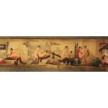 A WIDE CHINESE EROTIC SCROLL PICTURE, approx. 97in wide x 9.75in high.