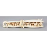 ANOTHER EARLY 20TH CENTURY ORIENTAL DOUBLE CLAM'S DREAM IVORY CARVING, 5in wide.
