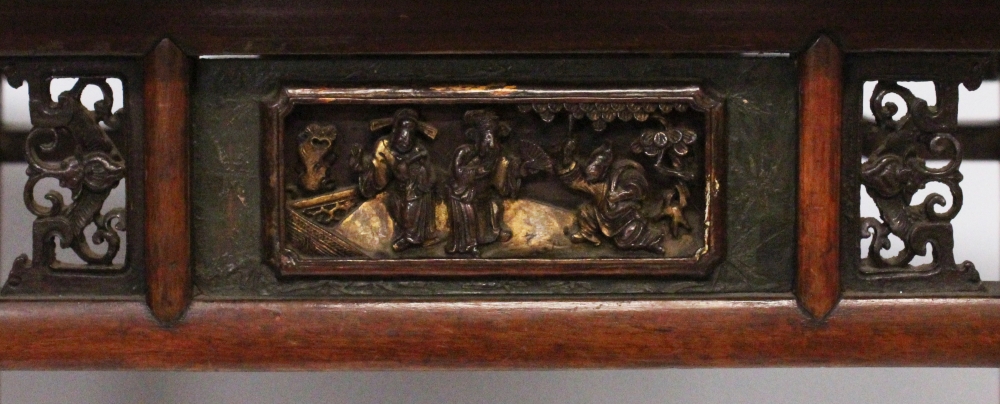 A 19TH CENTURY CHINESE SOFTWOOD SQUARE TABLE, with slightly flaring legs, the frieze centred on each - Image 4 of 6