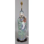 A LARGE 20TH CENTURY CHINESE FAMILLE ROSE PORCELAIN FIGURE OF THE FU DEITY, fitted for