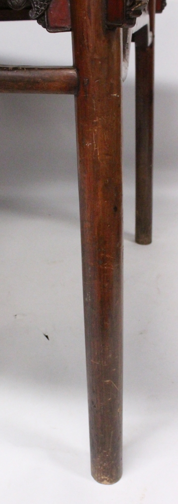 A 19TH CENTURY CHINESE SOFTWOOD SQUARE TABLE, with slightly flaring legs, the frieze centred on each - Image 6 of 6