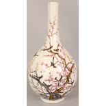 A GOOD QUALITY CHINESE FAMILLE ROSE PORCELAIN BOTTLE VASE, the sides painted with a flock of birds